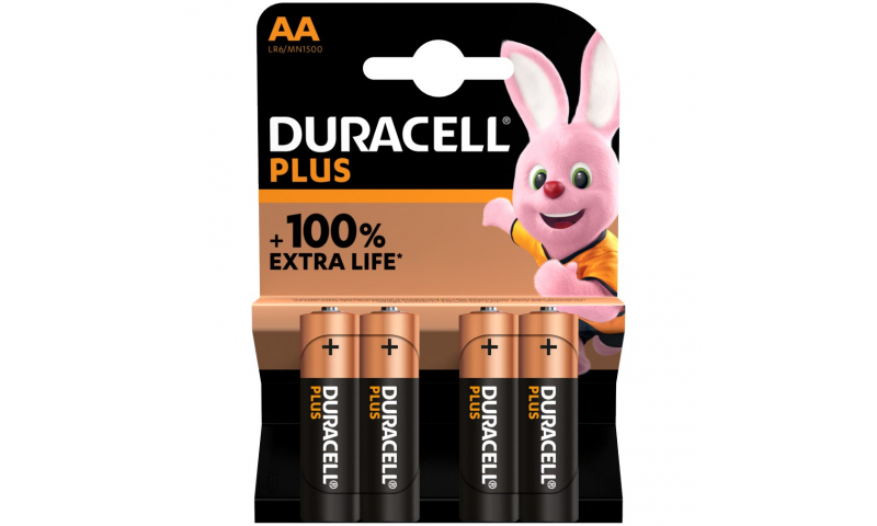 Duracell MN1500 AA Alkaline Plus Batteries, Pack of 4.