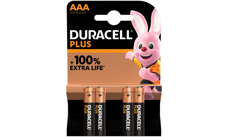 Duracell MN2400 AAA Alkaline Plus Batteries, Pack of 4.