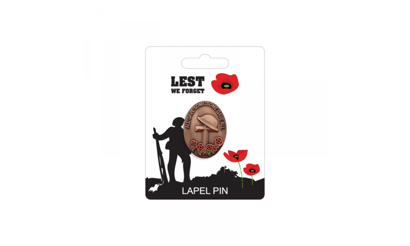 Remembrance Lapel Pin - Helmet & Cross Some Gave All Design