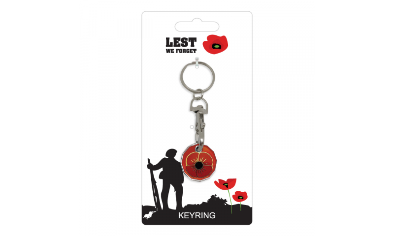 Remembrance Trolley Coin Keyring - Lest we Forget Poppy