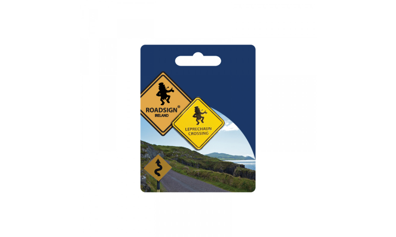 Roadsign Lapel Pin on Headercard - Leprechaun Crossing