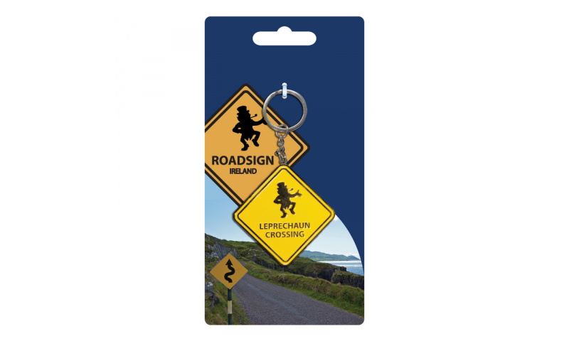 Roadsign Keyring on Headercard - Leprechaun Crossing