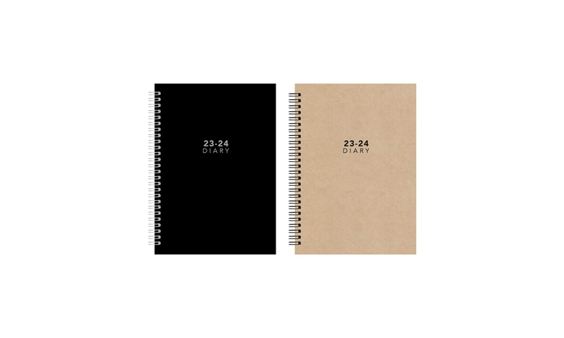 A5 Daily Academic Diary organiser, 2023/24, Black & Kraft assorted.  STOCK DUE MARCH 2023.