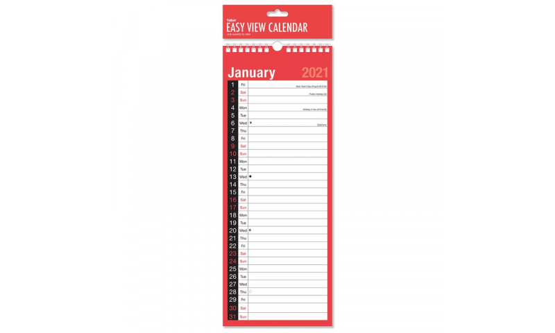 Easyview Slim Spiral Wall Calendar, Month to View 2022