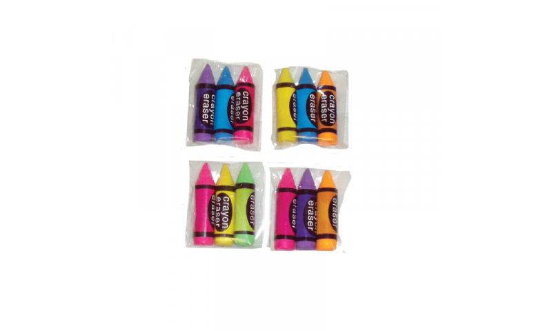 Novelty Crayon Shaped Erasers 3 Pack (New Lower Price for 2022)