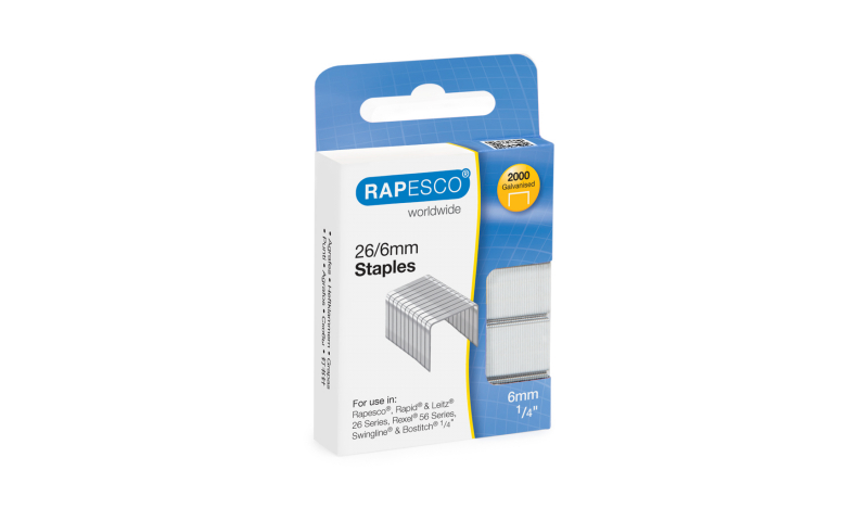 Rapesco 26/6 Staples 2 x 1000 on hangcard