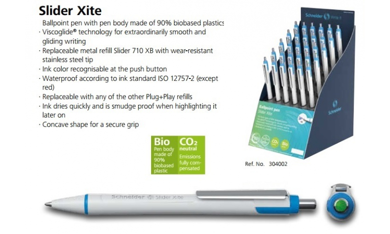 Schneider Xite Bioplastic ECO Ballpen, Viscoglide Refill, Display of Asstd Trims