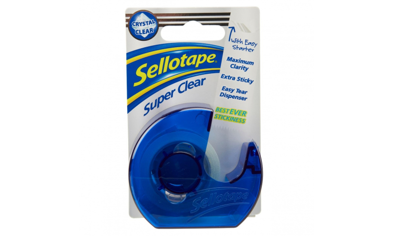 Sellotape Super Clear Extra-Sticky Tape Roll (18mm x 15m) with Dispenser
