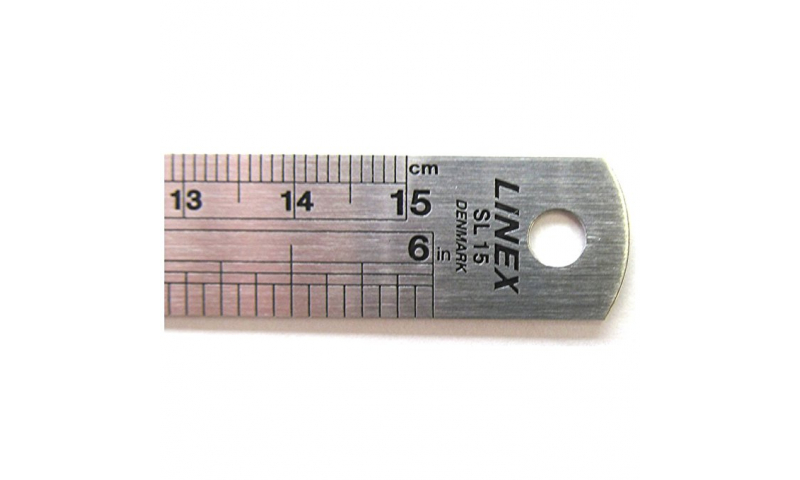 Linex Steel Ruler, Edge to Edge Measuring, Multiple Calibrations, Flat Metal, 6”/15cm