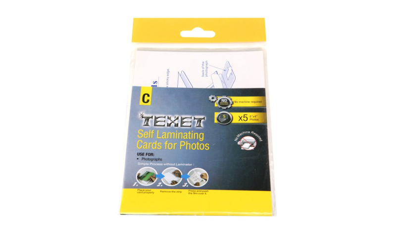 Texet A6 Photo Size Self Lamination Pouches, 5pk Hangpacked. (New Lower price for 2021)