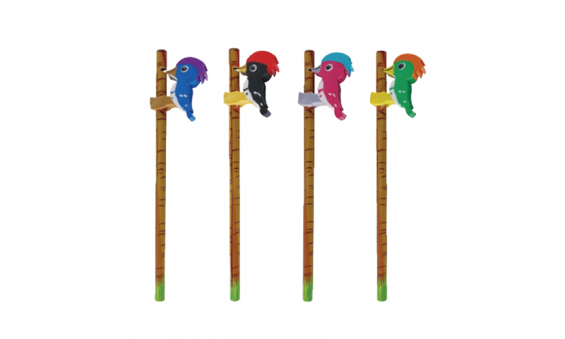 Novelty Woodpecker Animated Pencil & Topper Eraser, 4 Asstd (New Lower Price for 2022)
