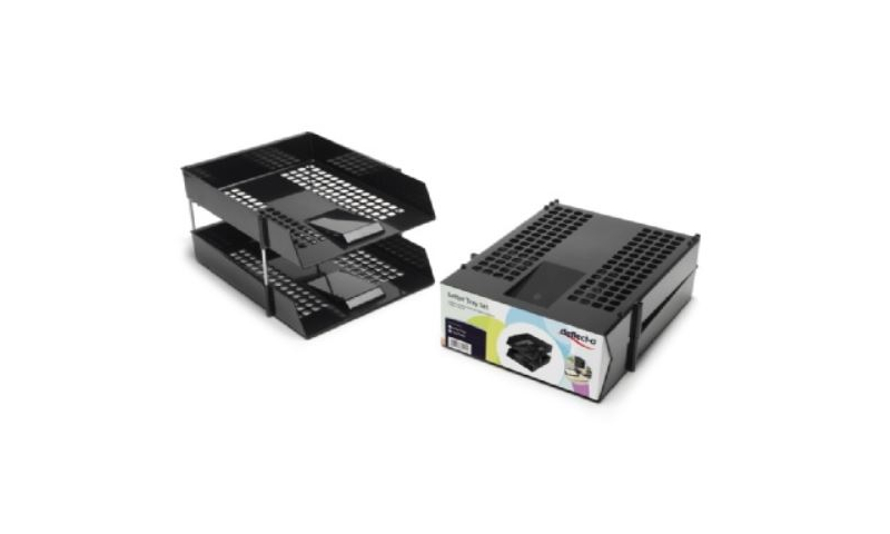 Deflecto Twinpack Universal Lettertray with Risers, Retail Pack, Black (New Lower Price for 2021)