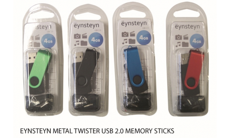 Ëynsteyn 4gb Metal Twister Memory Stick with FREE Neck Cord Lanyard, 4 Asstd, Hangpack