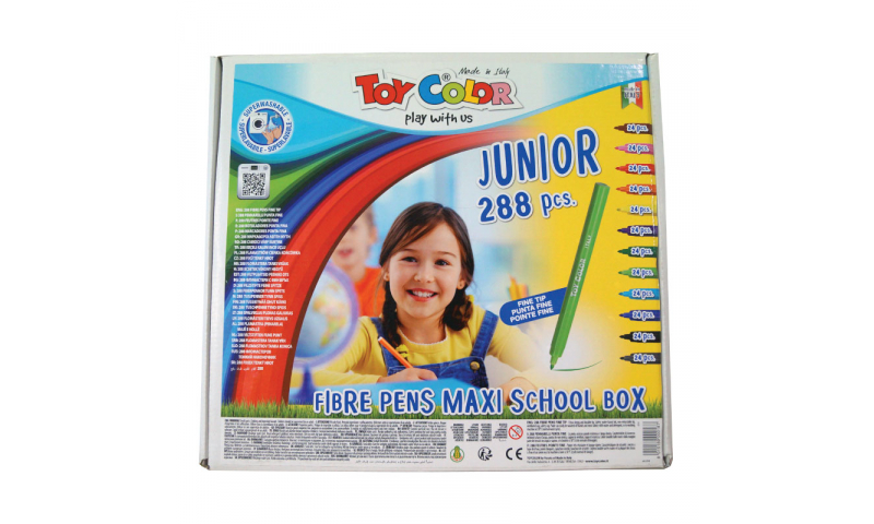 Toycolor Junior Superwashable Fibrepens, 12 Colours, 288 Class pack. (New Lower Price for 2021)