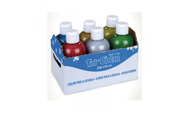 Toycolor Superwashable Glitter Tempera 250ml, Classpack of 6 assorted colour box