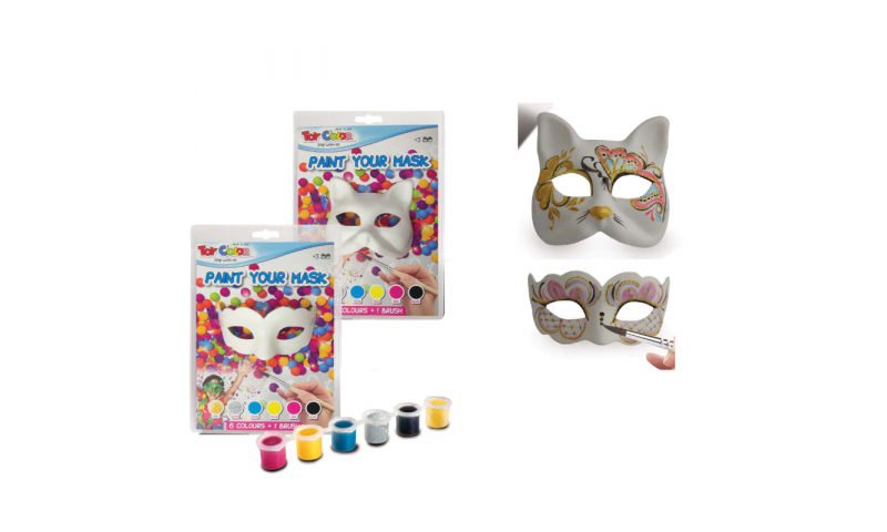 Toycolor Paint Your Mask set, 2 assorted with 6 paints & brush
