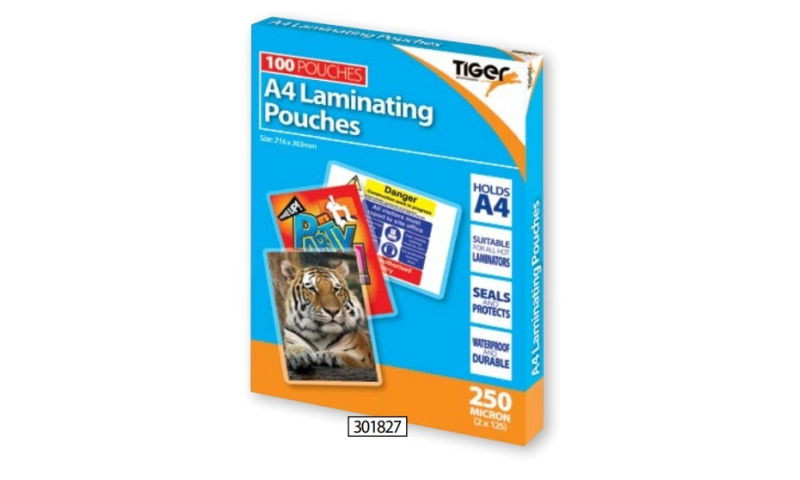 Tiger H/Duty A4 Lamination Pouches 250micron, 100 Box, Full Colour Retail Box (New Lower Price for 2022)
