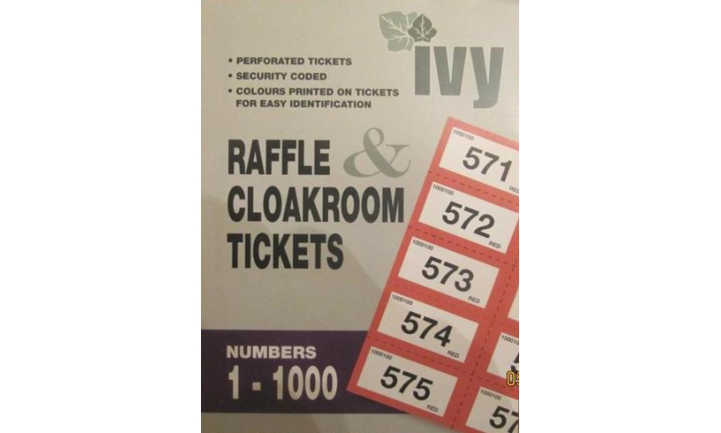 IVY Raffle/Cloakroom Tickets 1-500 Book, 6 Asstd Colours