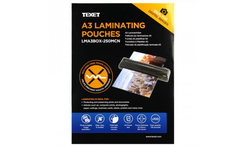 Texet A3 Lamination Pouches, 250mic, Box of 100 (New Lower Price for 2021)