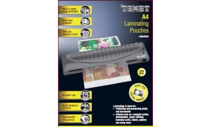 Texet A4 Lamination Pouches, 150mic, Box of 100