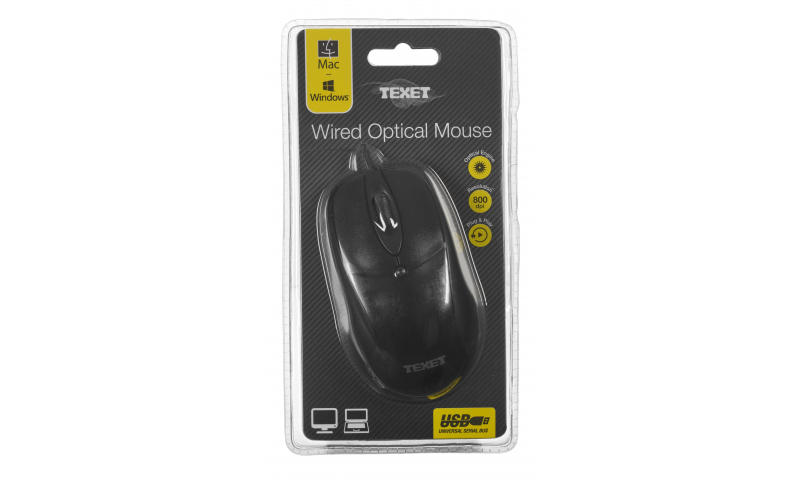 Texet 3 Button, USB, Wired Mouse, Blister Pack, 2 Asstd