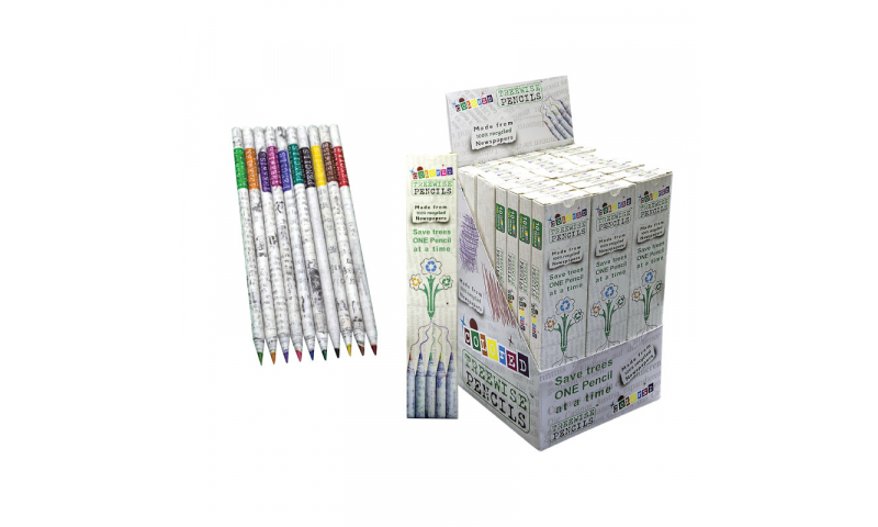 Treewise Recycled Newspaper Coloured Pencils, Leadsafe Guarantee, Box of 10 Colours