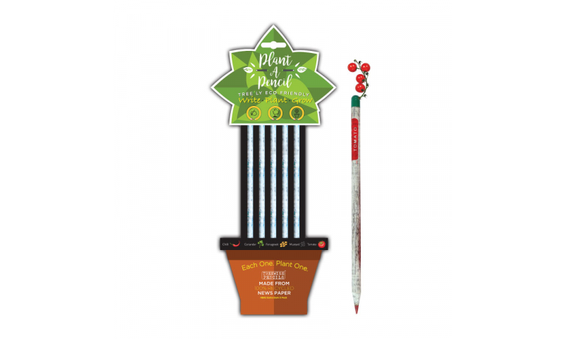 Treewise Recycled Newspaper HB "Plant a Pencil" 5pk, 5 Different seeds in top, Carded