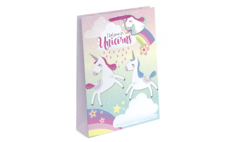 Unicorn Iridescent Glitter Gift Bags EX-Large, 440 x 320 x 110mm, Shaped Tag