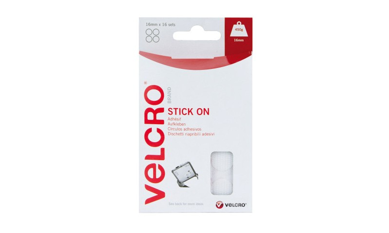 Velcro Hook & Loop 16mm Circles White 16pk Hangpacked