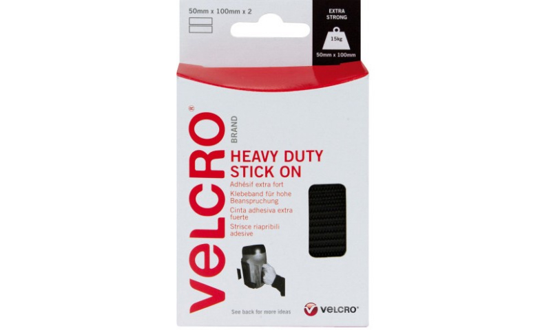 Velcro Hook & Loop 50mm x 100mm Squares, Ex H/Duty, 2 pack, Hangpacked