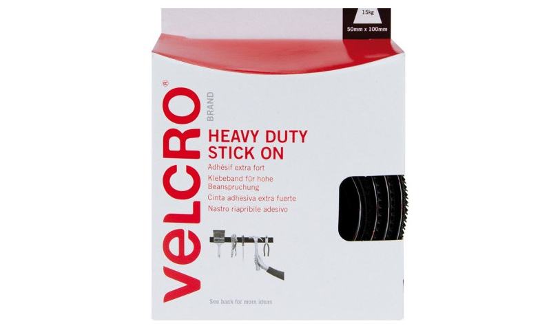 Velcro Hook & Loop Heavy Duty 15kg Weight Black Stick On Strip 50mm x 1m, Hangpacked