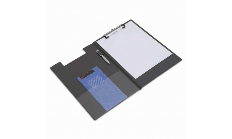 Rapesco Foldover PVC Clipboard, Pocket inside front flap, Pen holder - Black