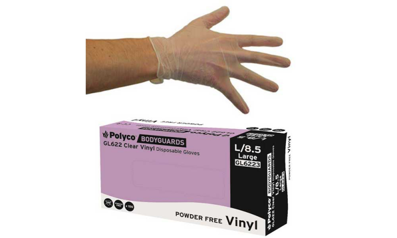 Vinyl Disposable P.F. Gloves, Clear, 100pk Size Small