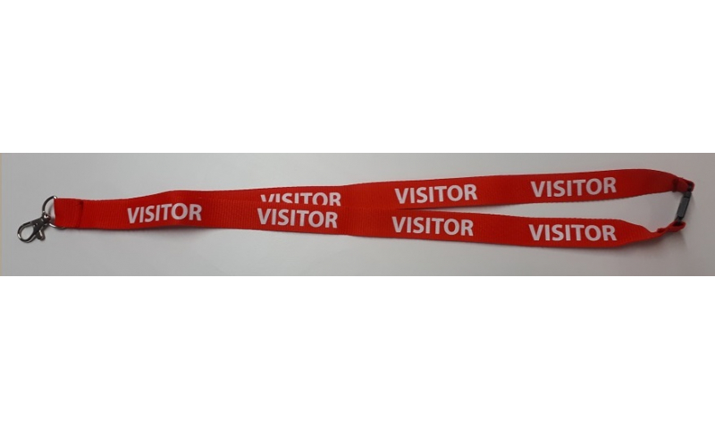 VISITOR Woven Polyester Red 20mm Lanyard, Neck Break & Metal Swivel Hook