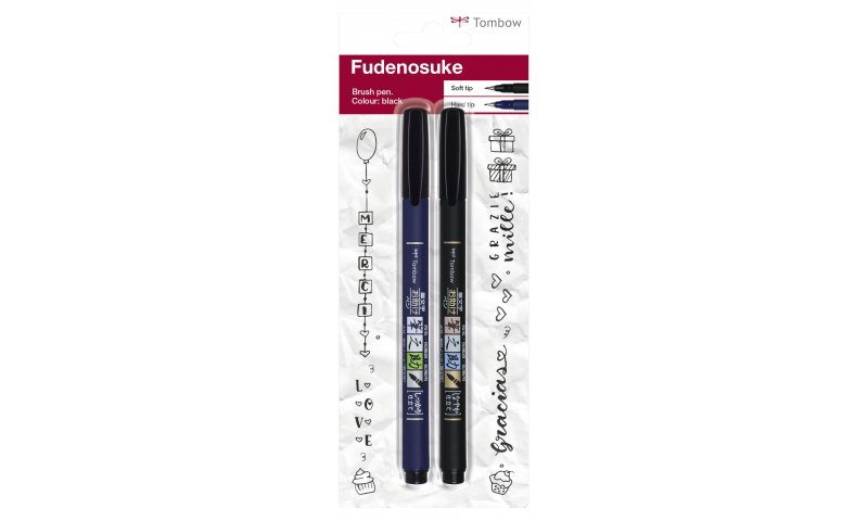 Tombow Fudenosuke Calligraphy Brush Pen - set of 2 Hard/Soft tips.