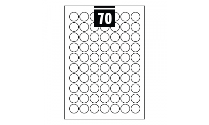 Hovat White Multipurpose Circular Labels - 70 per A4 Sheet,  25mm dia. - 100 sheet Pk