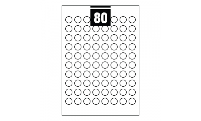 Hovat White Multipurpose Circular Labels - 80 per A4 Sheet,  19mm dia. - 100 sheet Pk
