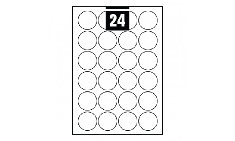 Hovat White Multipurpose Circular Labels - 24 per A4 Sheet, 40mm dia. - 100 sheet Pk