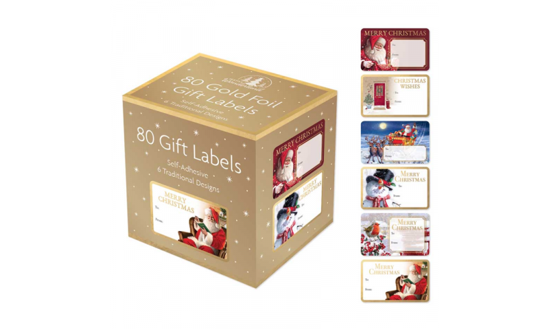 Xmas Traditional Asstd Gift Labels 80pk Boxed, 6 Asstd