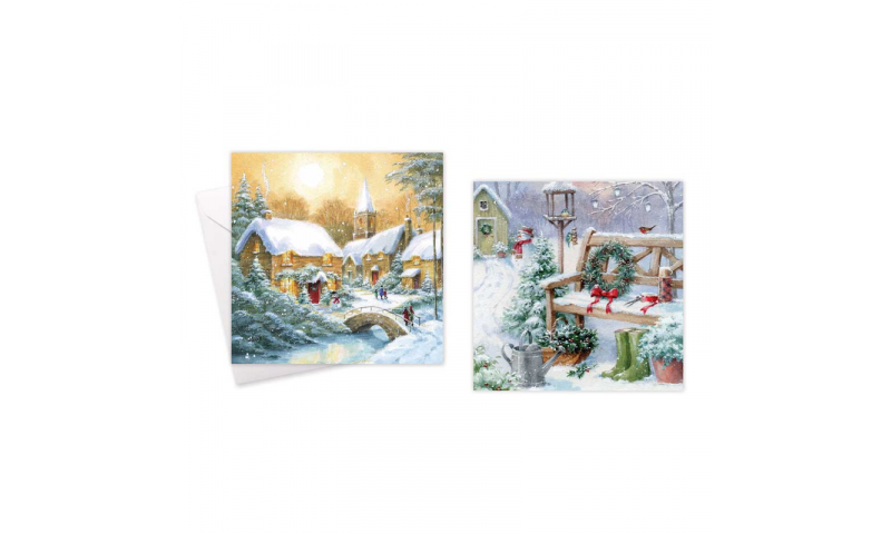 Xmas Gold Boxed Cards, Traditional Scenes, 2 Asstd, Pack of 10