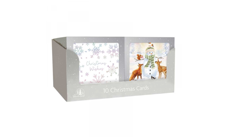 Xmas Silver Boxed Cards, Animals & Snowflakes, 2 Asstd, Pack of 10