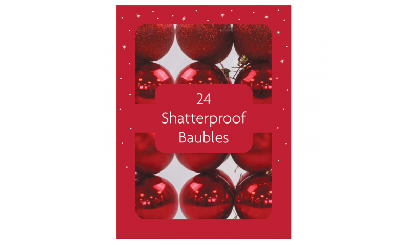 Xmas Red 30mm Shatterproof Baubles 24 in Gift Pack