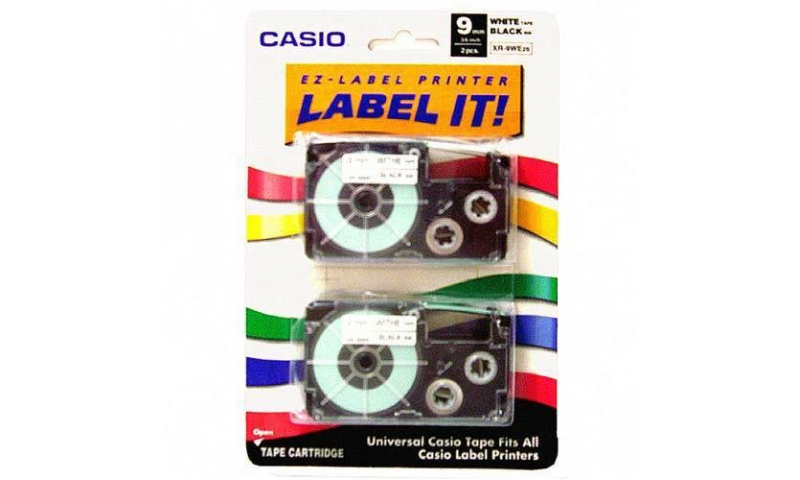 Casio Label Printer tape - 9mm 2 pack Black on White