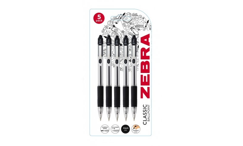 Zebra Z-Grip Smooth Ink Ballpen - 5pk Black
